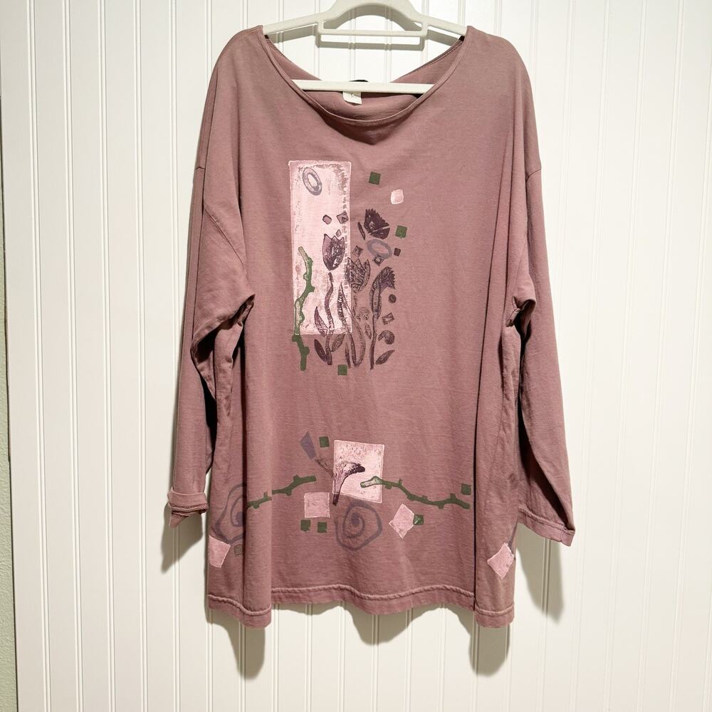 Vintage Classique By Shawn Purple Tulip Tunic Top Cotton Art To Wear Lagenlook 2